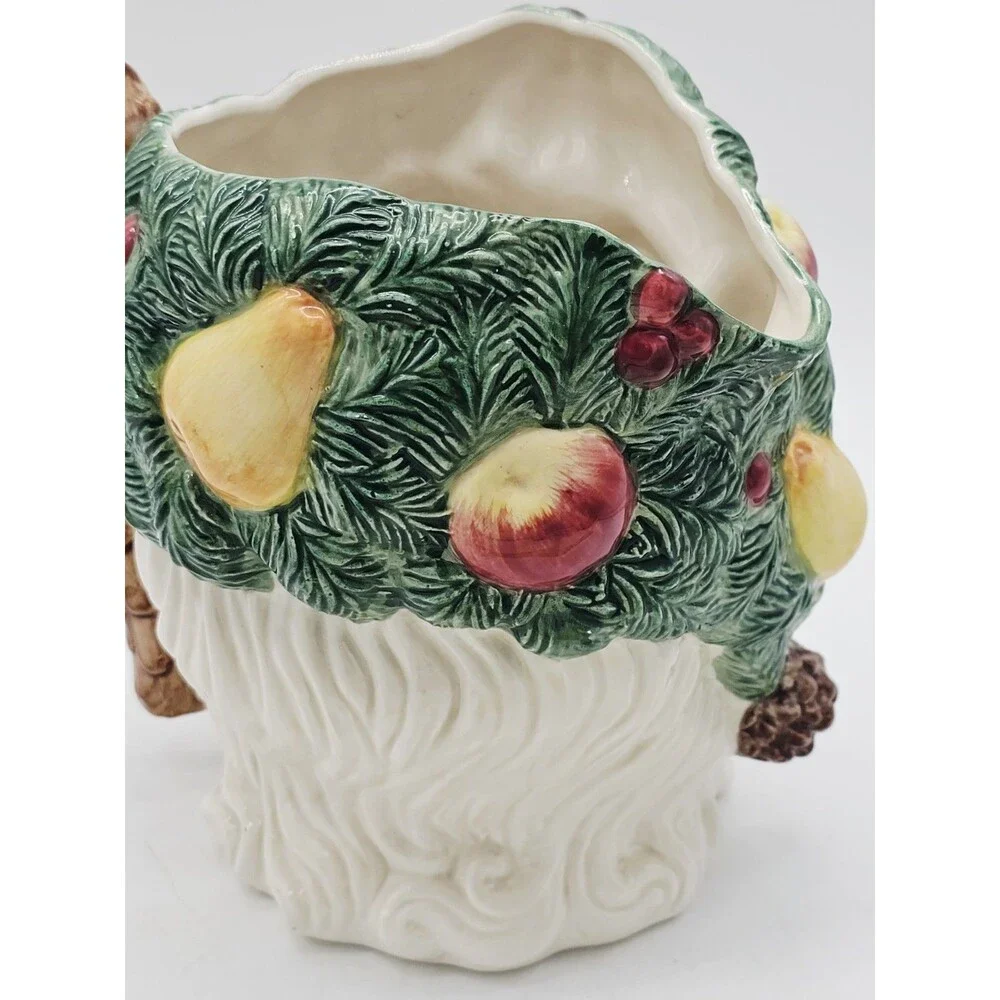 Fitz & Floyd Father Christmas Santa Pitcher 1991 Vintage Ceramic Fruit Pinecones
